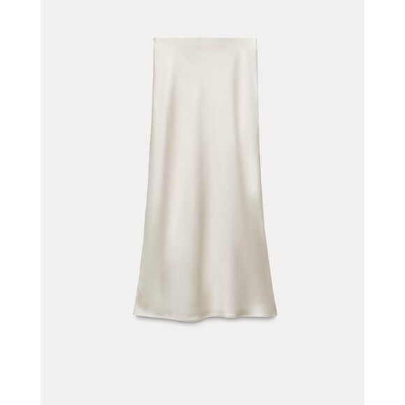 Zara Satin Effect White Slip Skirt Midi Size Large New w Tags Pull On A-line - Picture 1 of 5